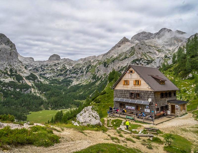 Triglav Lakes Valley mountain hut in Slovenia, resting stop for self-guided trekking in Triglav National Park.
